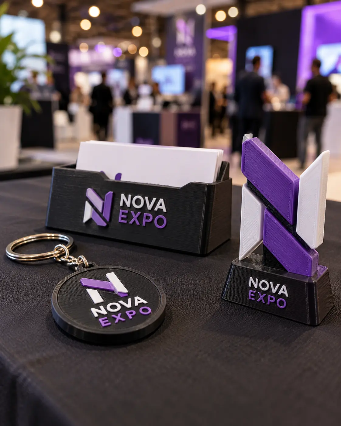 Kit 3D de evento com chaveiro, porta-cartão e troféu