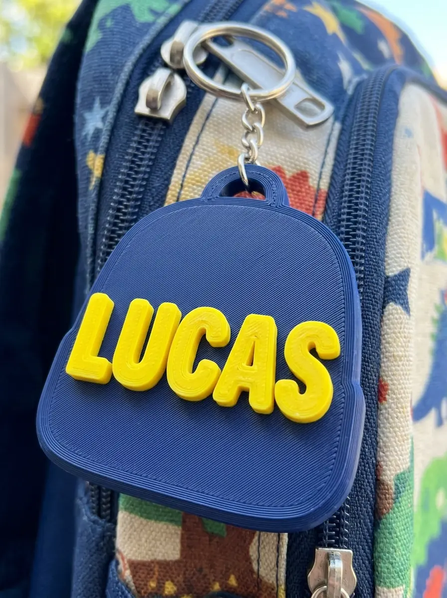 Chaveiro 3D em formato de mochila com nome