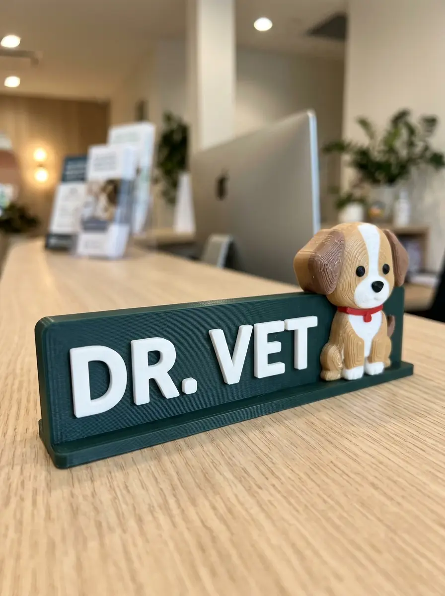 Placa de mesa 3D de veterinária com cachorrinho